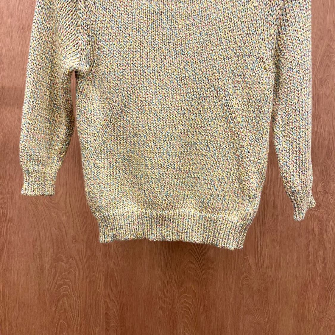 랑방 7부 멜란지 니트 크롭 리브드 커프 라운드넥 디테일 슬림핏 상품이미지5