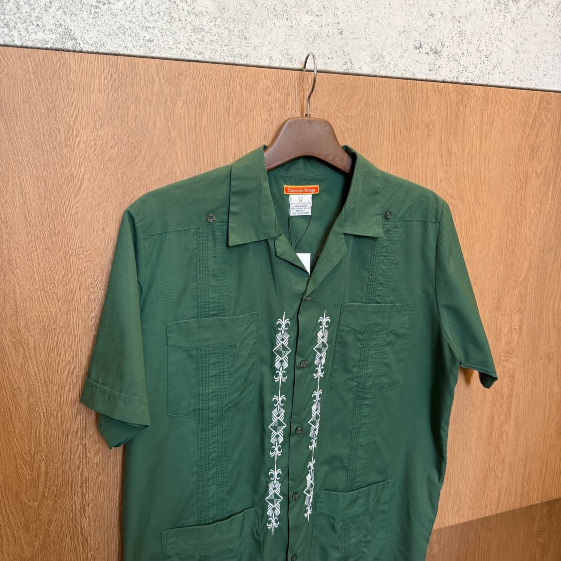 빈티지 쿠바 반팔 셔츠 과야베라 자수 디테일 그린 상품이미지3