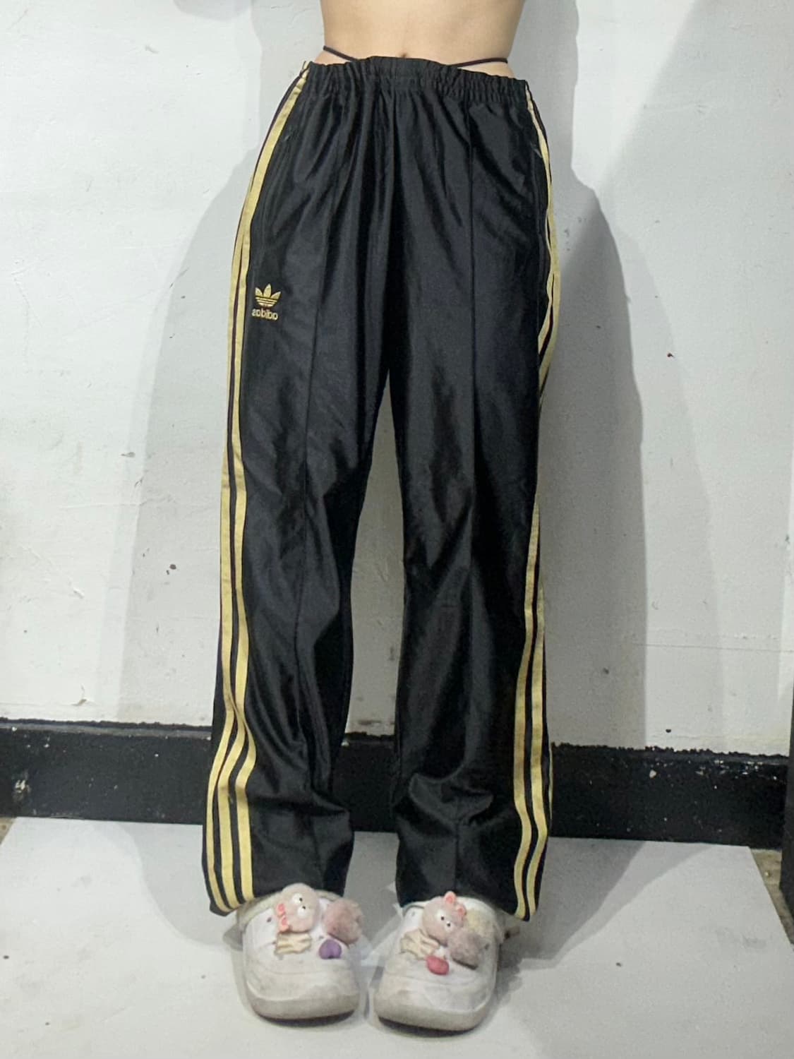 90s 아디다스 블랙 골드 삼선 와이드 파이어버드 추리닝 바지 L 상품이미지2