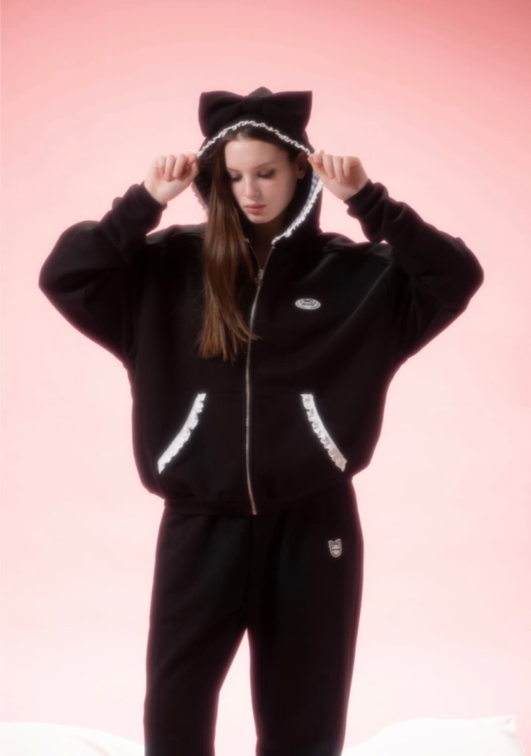 드라이로즈 빅리본 후디 후드집업 블랙 상품이미지4