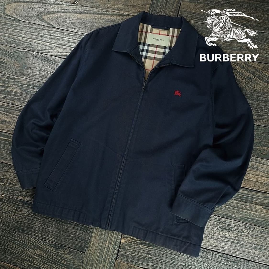[버버리] 로고 자수 집업 블루종 자켓 네이비 P01529 상품이미지1