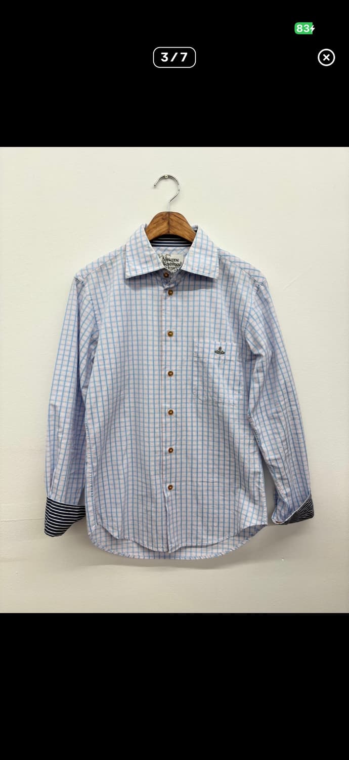 비비안웨스트우드 맨 깅엄체크 스트라이프 배색 셔츠 상품이미지1