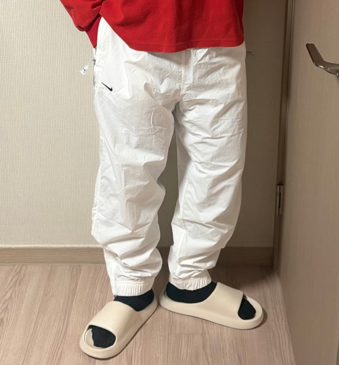 정품 나이키 스우시 화이트 조거팬츠 와이드 바람막이 트랙팬츠 바지 상품이미지1