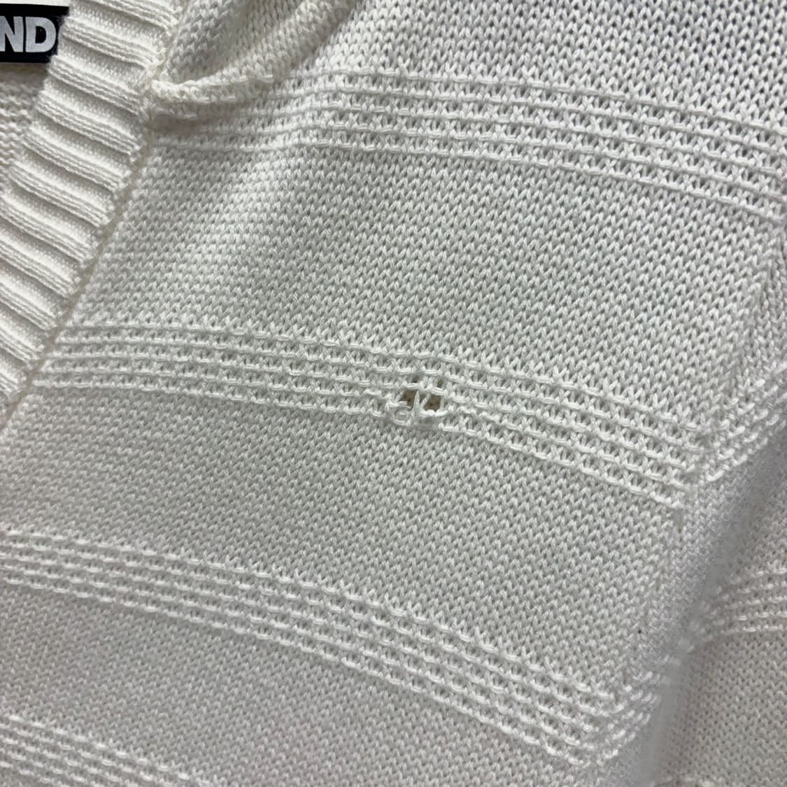 메리퀀트 런던 후드 니트 가디건 스트라이프 레이스 조직 디테일 화이트 상품이미지9