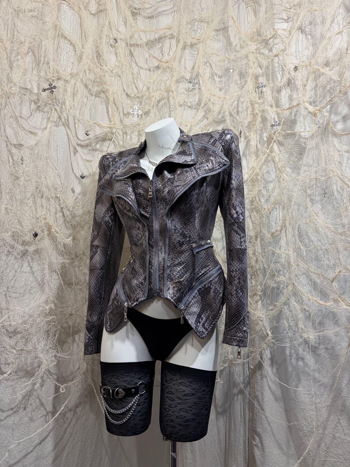 V-kei shalang phyton stud Rider jacket 상품이미지4