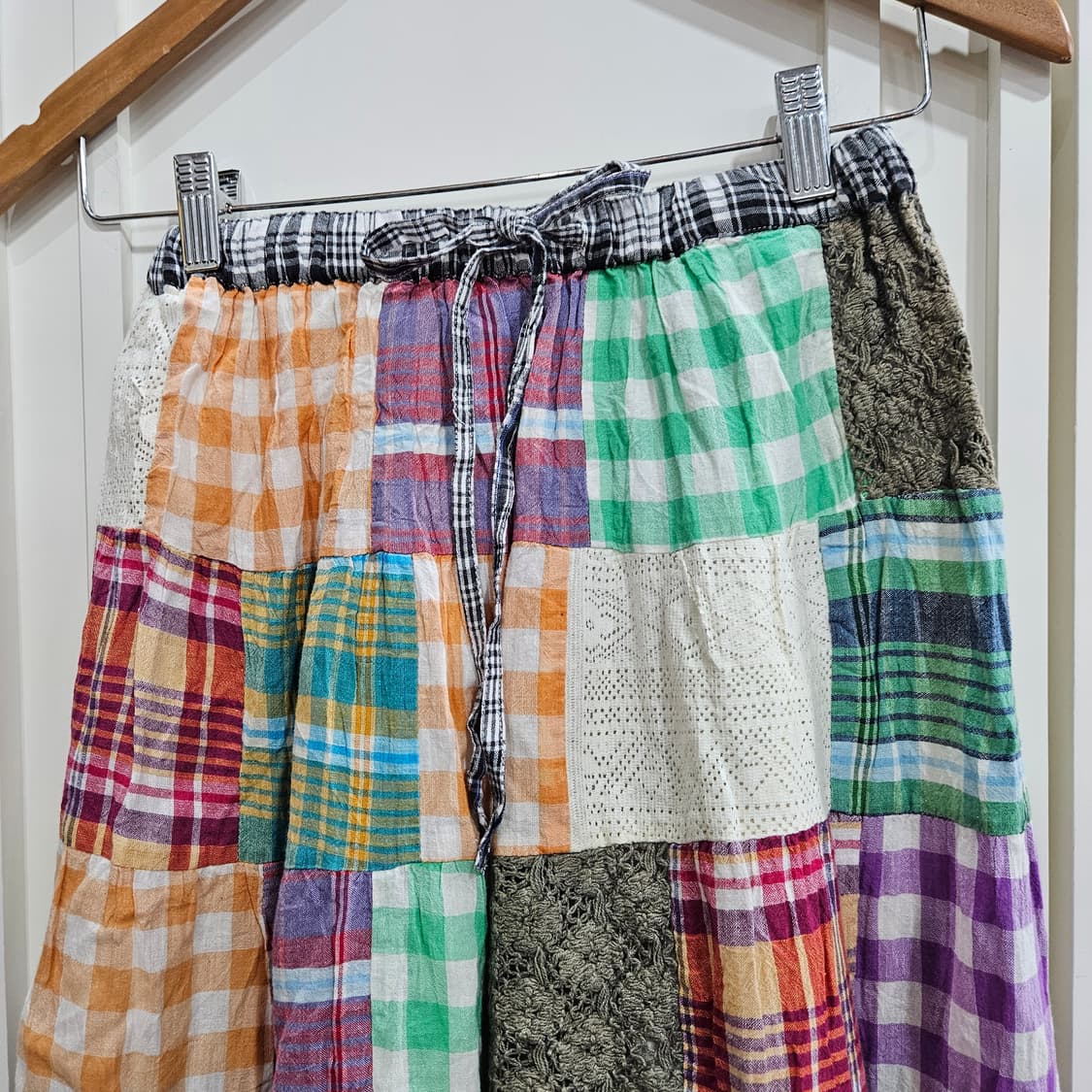 패치워크 체크 롱 스커트 상품이미지3