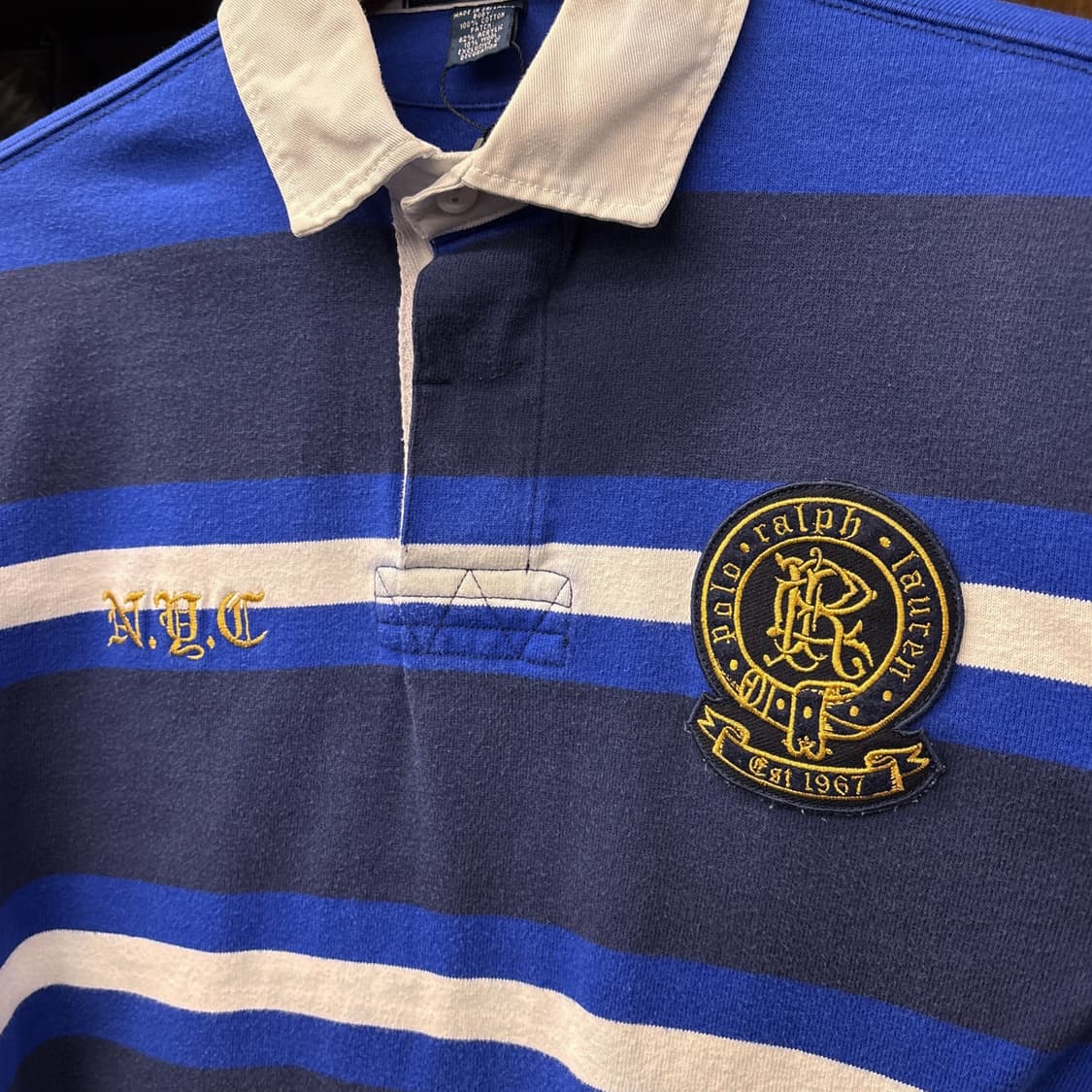 90s 폴로 랄프로렌 NYC레터링 와펜 스트라이프 PK 럭비셔츠 N809 상품이미지5