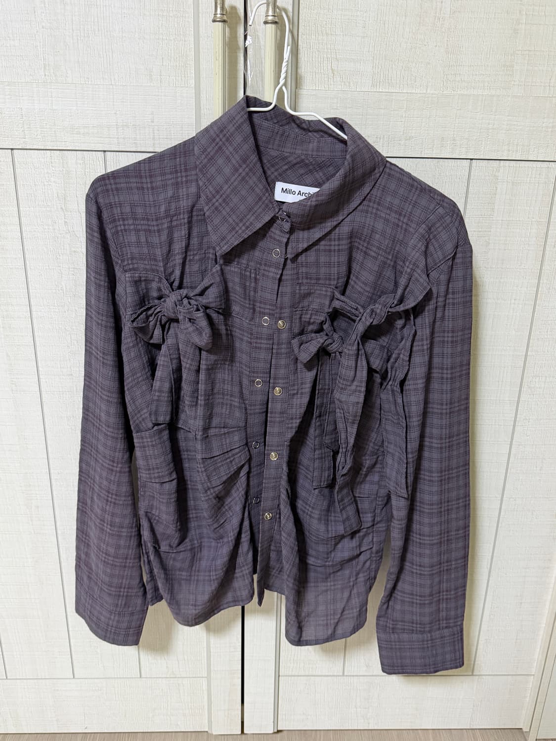 리본 타이 셔츠 (빈티지 퍼플m) 상품이미지5