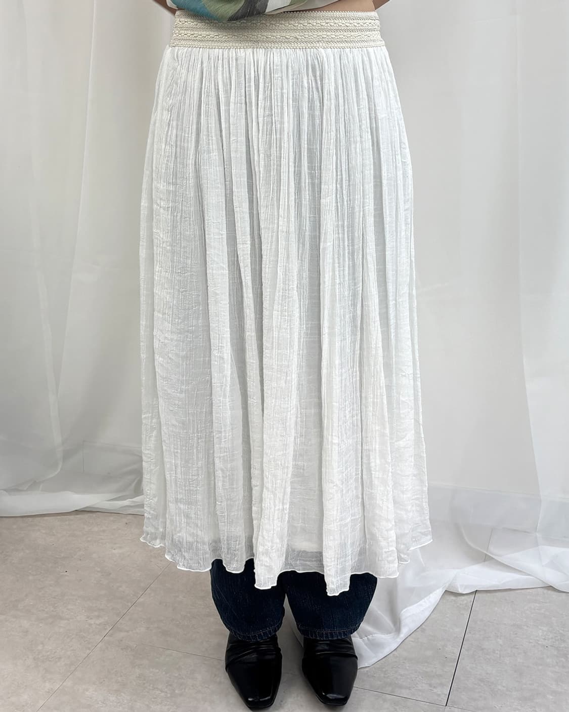 ethnic banding creamy texture long skirt 상품이미지8