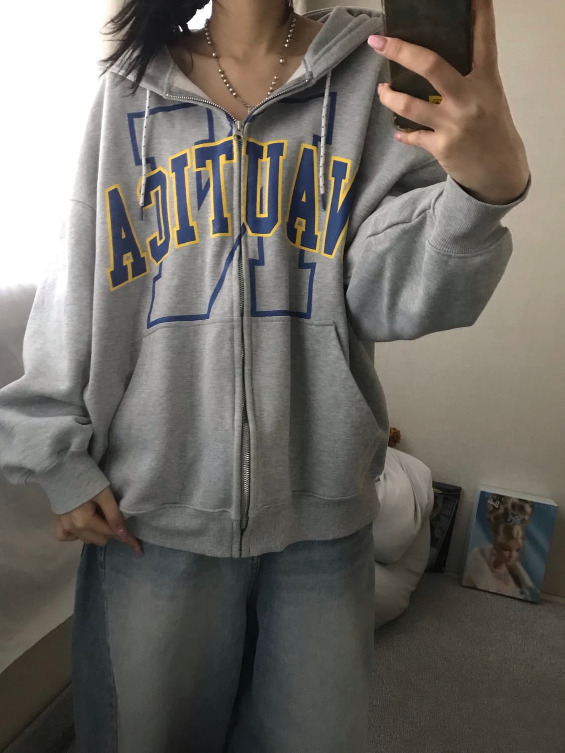 노티카 그레이 오버핏 후드집업 상품이미지6