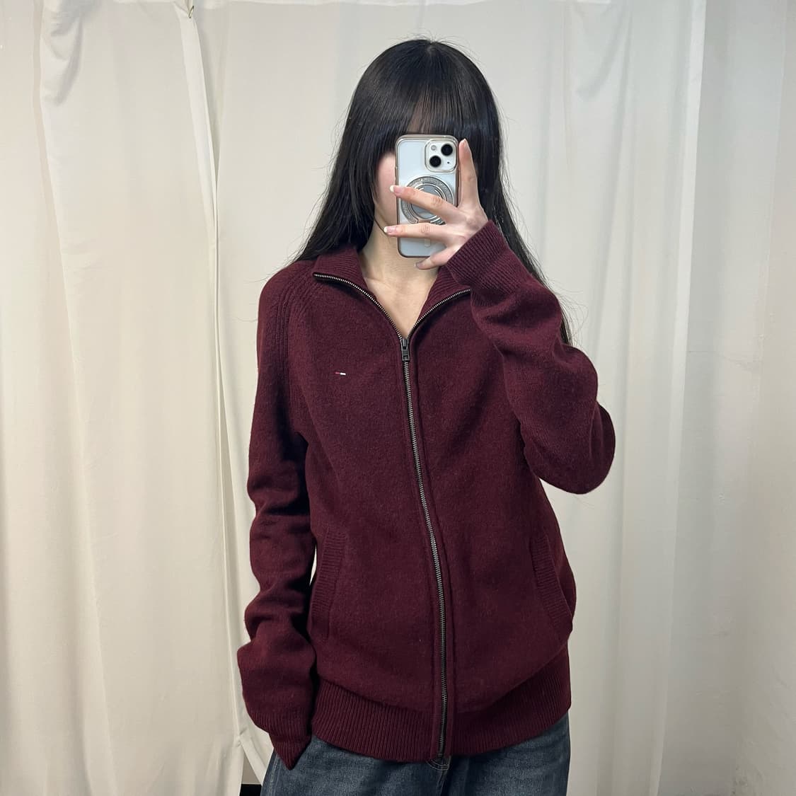 Tommy Hilfiger burgundy knit zip-up 상품이미지1