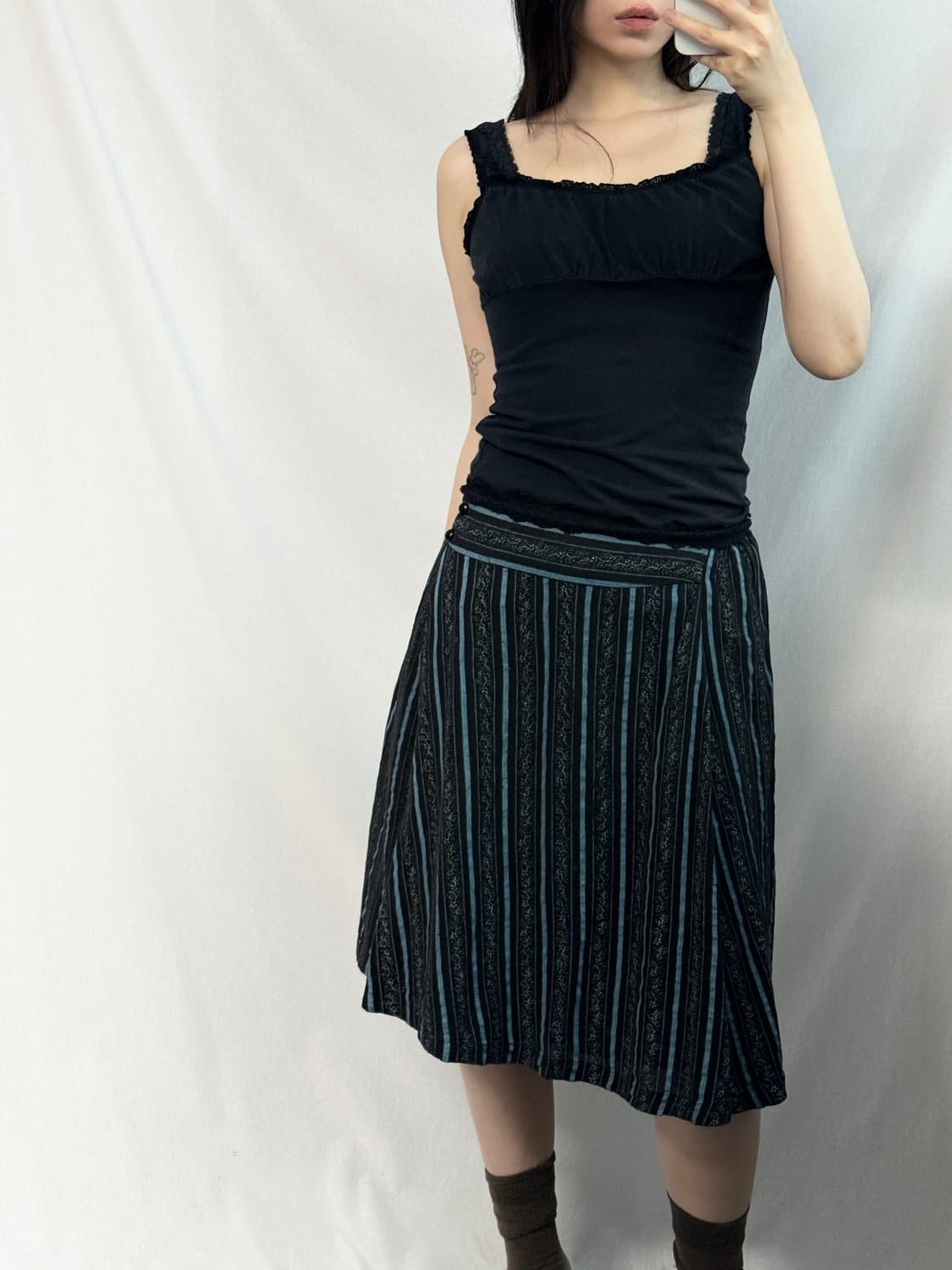 레이스 슬리브리스 버튼 스트라이프 스커트 2pcs SET 상품이미지2