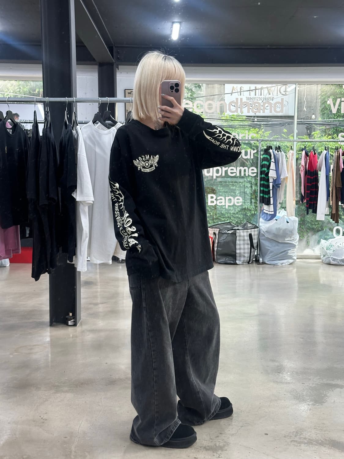 벤슨 윙스타 프린트 블랙 롱슬리브 긴팔티 상품이미지3