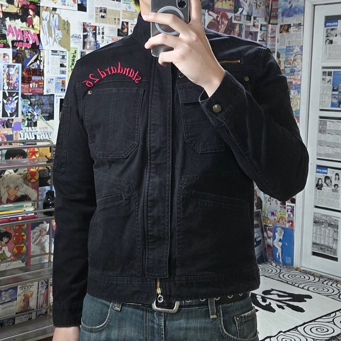 JPN 락시크 펑크 자수 패치 블랙 코튼 워크 자켓 상품이미지1