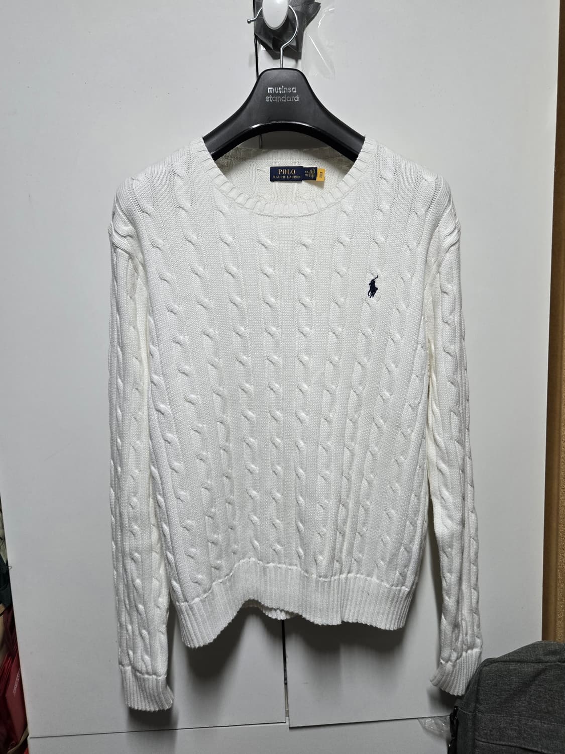 QR 폴로 케이블 니트 스웨터 XXL 화이트 꽈배기 105  110 상품이미지2