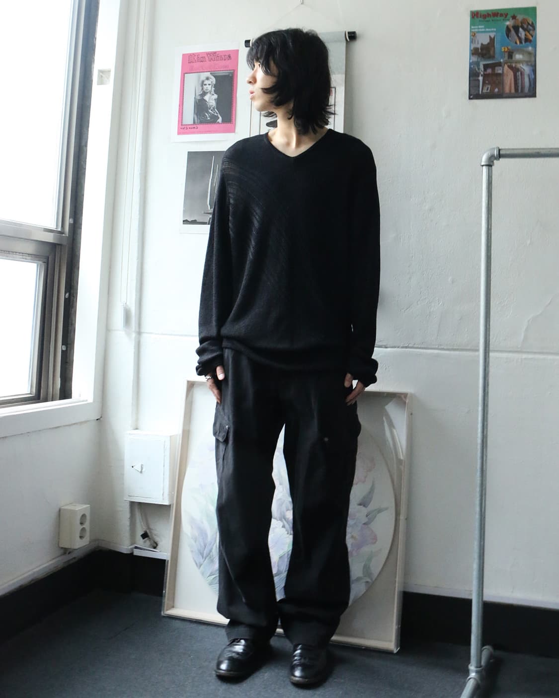 아르마니 익스체인지 블랙 브이넥 니트 탑 상품이미지2