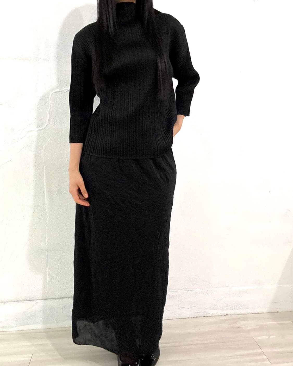 Black Wrinkle Detail Long Skirt 상품이미지2