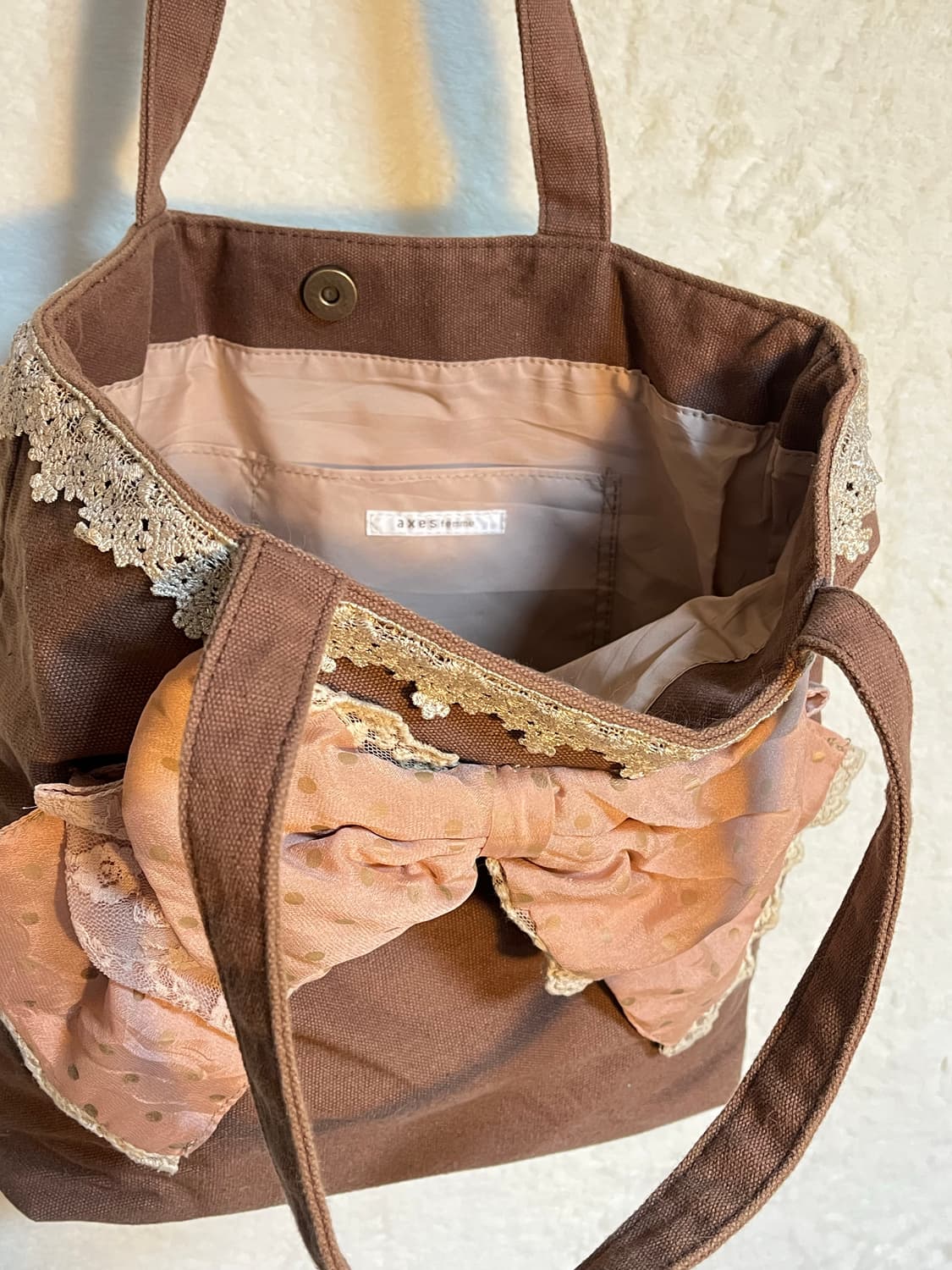 빈티지 엑시즈팜 갸루 리본 도트 가방 숄더백 토트백 상품이미지3