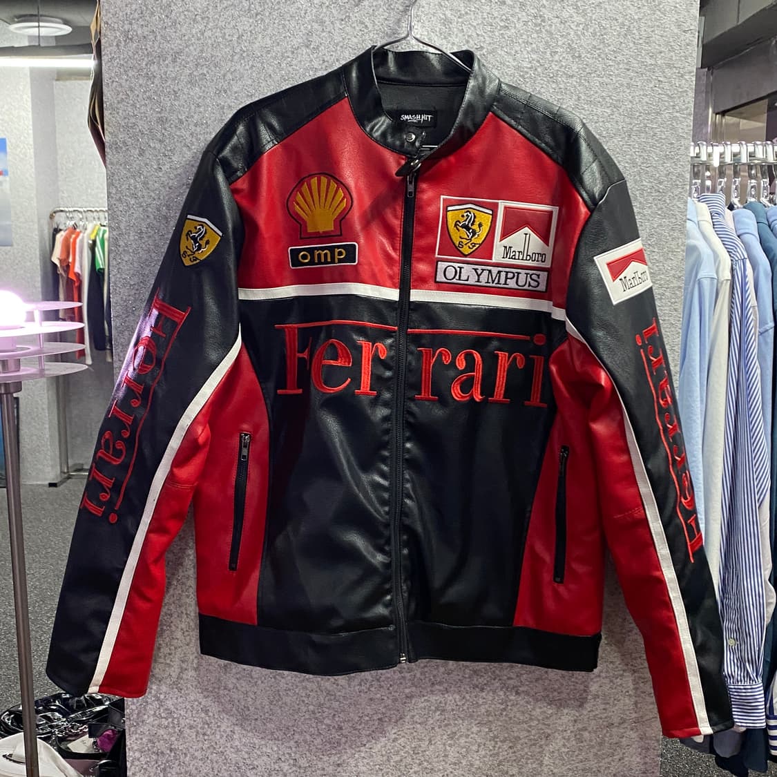 페라리 빅로고 배색 레이싱 레더자켓 B3264 상품이미지2