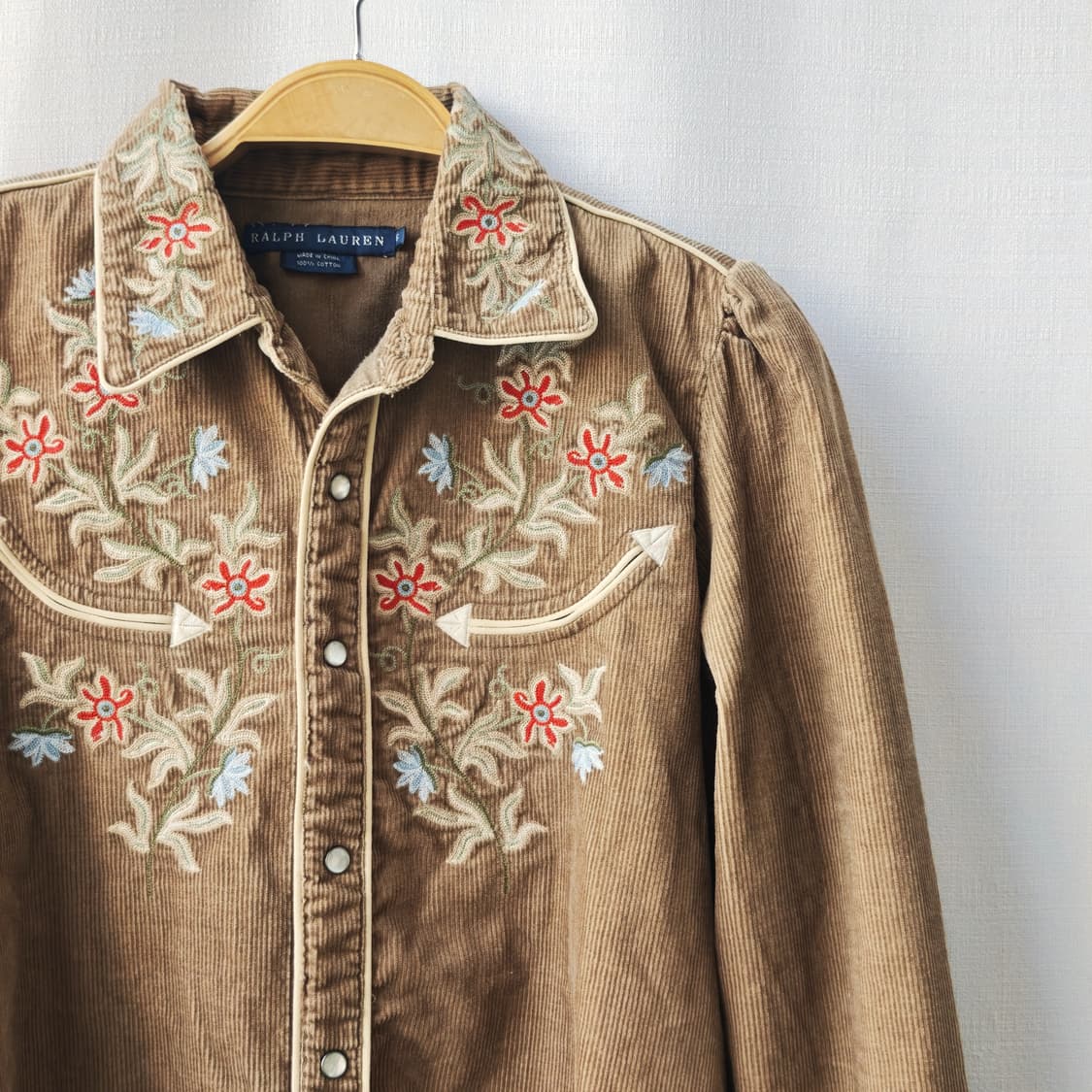 랄프로렌 플라워 자수 코듀로이 웨스턴 셔츠 카키 브라운 6사이즈 상품이미지2
