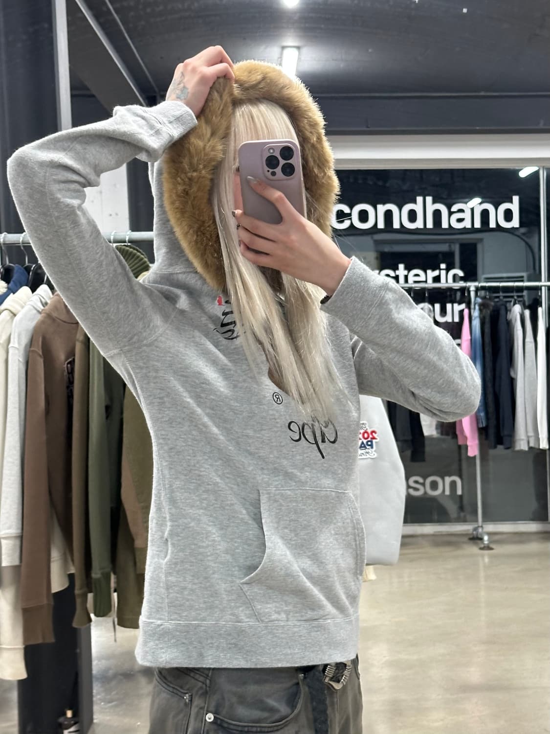 A BATHING APE 베이프 그레이 풀오버 퍼 후드티 상품이미지3