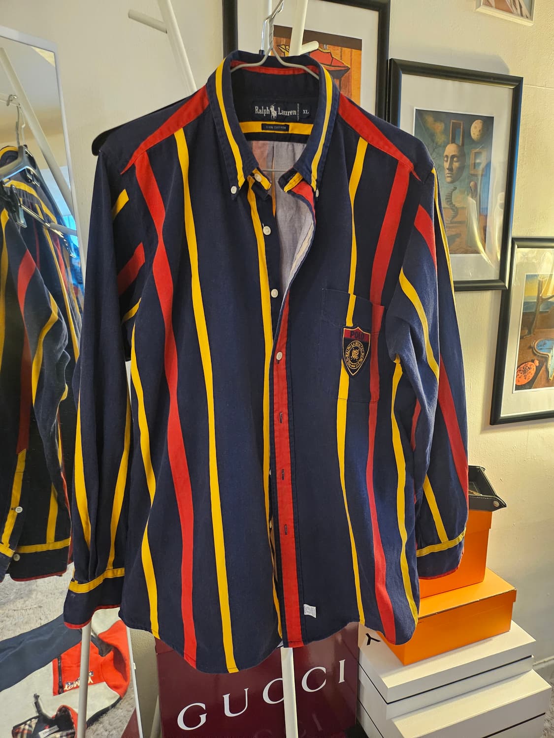 (XL-100)90's 폴로 랄프로렌 쉴드 패치 스트라이프 셔츠 상품이미지1
