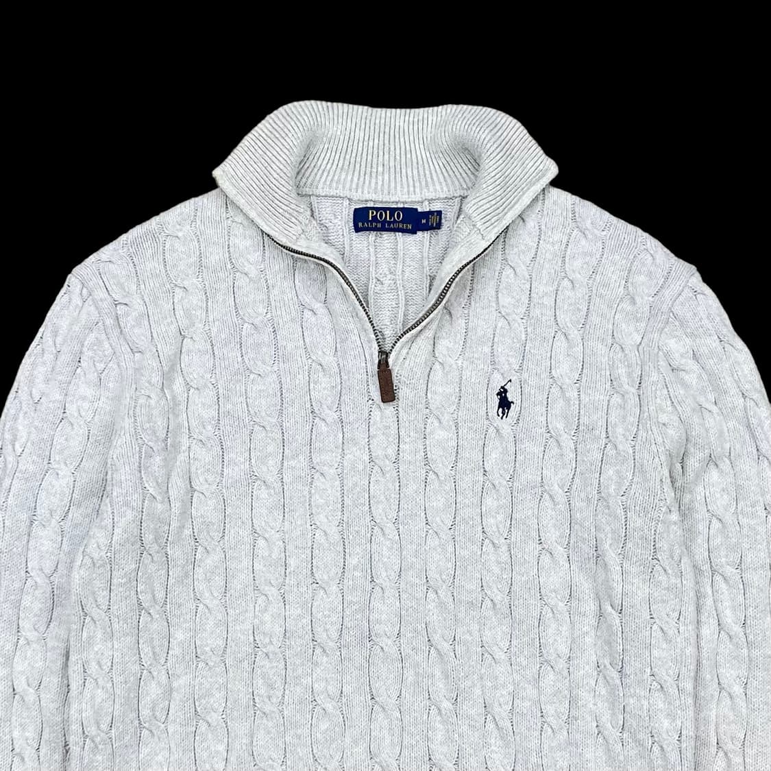 폴로랄프로렌 라이트 그레이 꽈배기 코튼 니트 반집업 상품이미지3