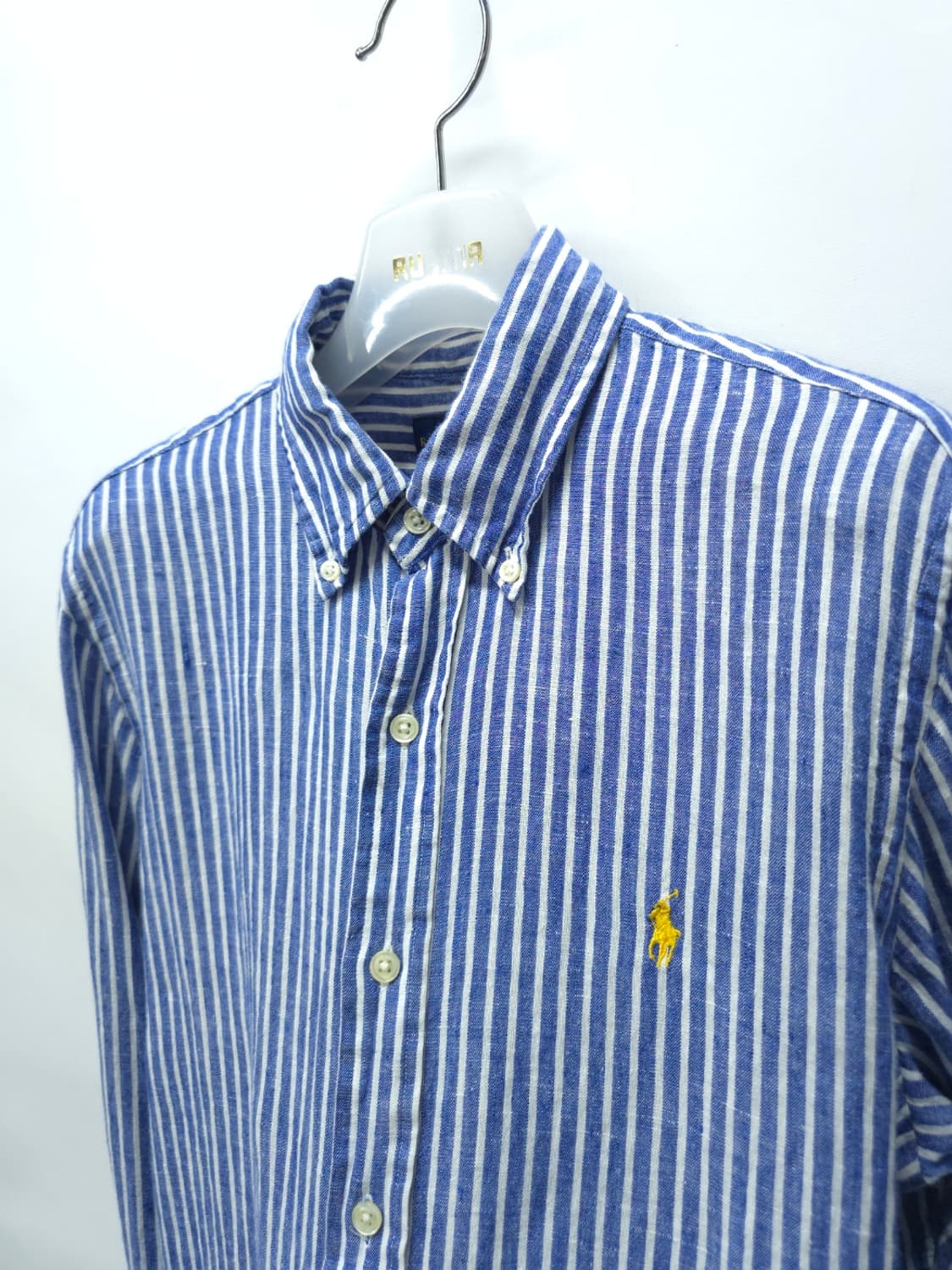 폴로 랄프로렌 블루 화이트 스트라이프 린넨 셔츠(95) 상품이미지6
