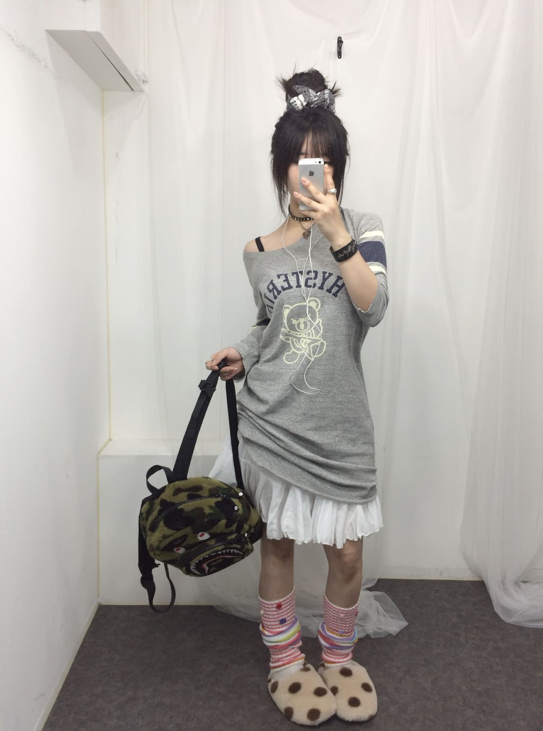 히스테릭글래머 퍽베어 배색 원숄더 7부 슬리브리스 원피스 상품이미지2