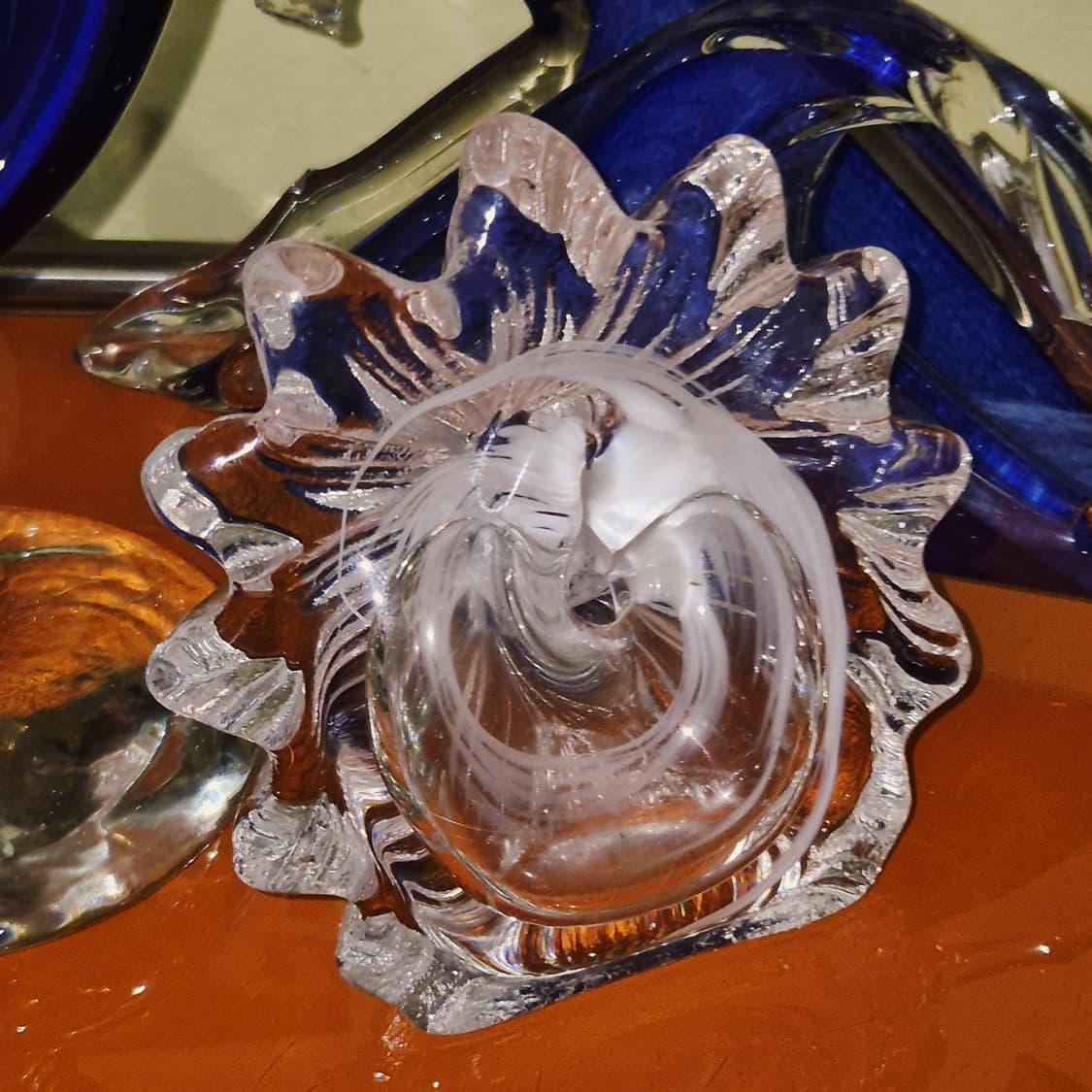 80s 이와사와 핸드블로운 마블 한송이 꽃병 상품이미지9