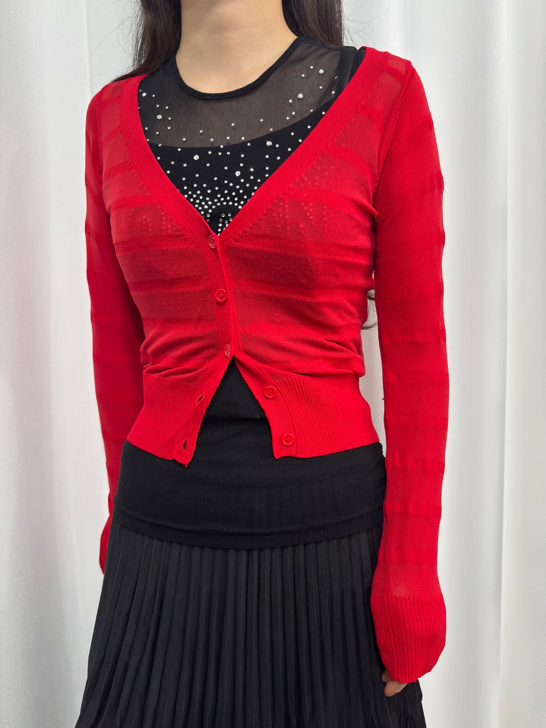 red stripe slim cardigan 상품이미지1