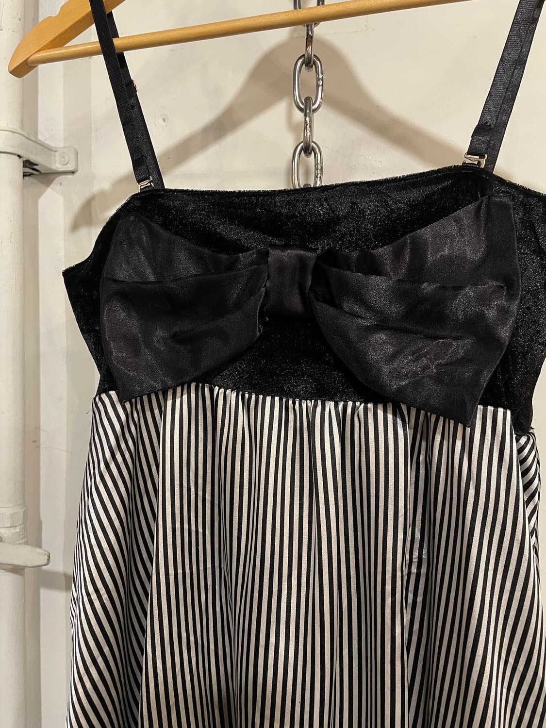 리본 포인트 블랙 스트라이프 원피스 갸루 상품이미지4