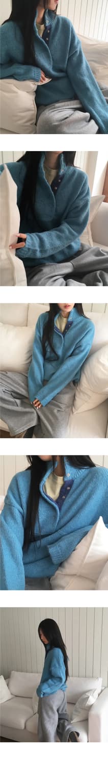 코틱 보카시 배색 하프 스냅 버튼 니트 상품이미지1