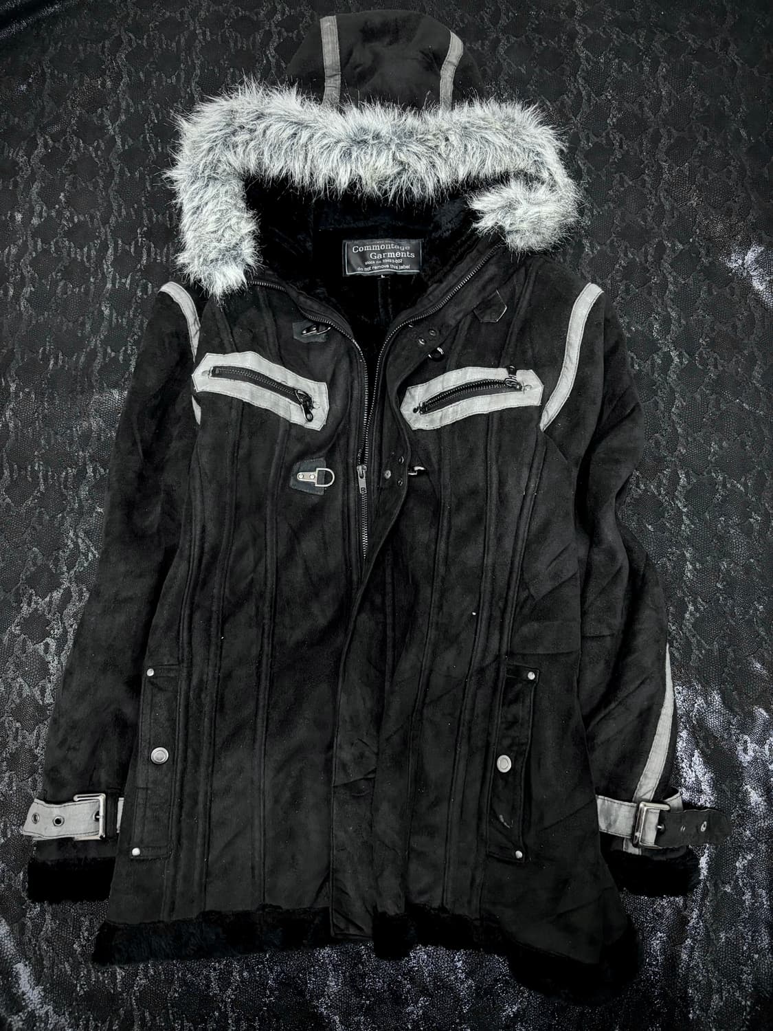 00’s Design Whiter Fur Side Zipper Black 상품이미지1