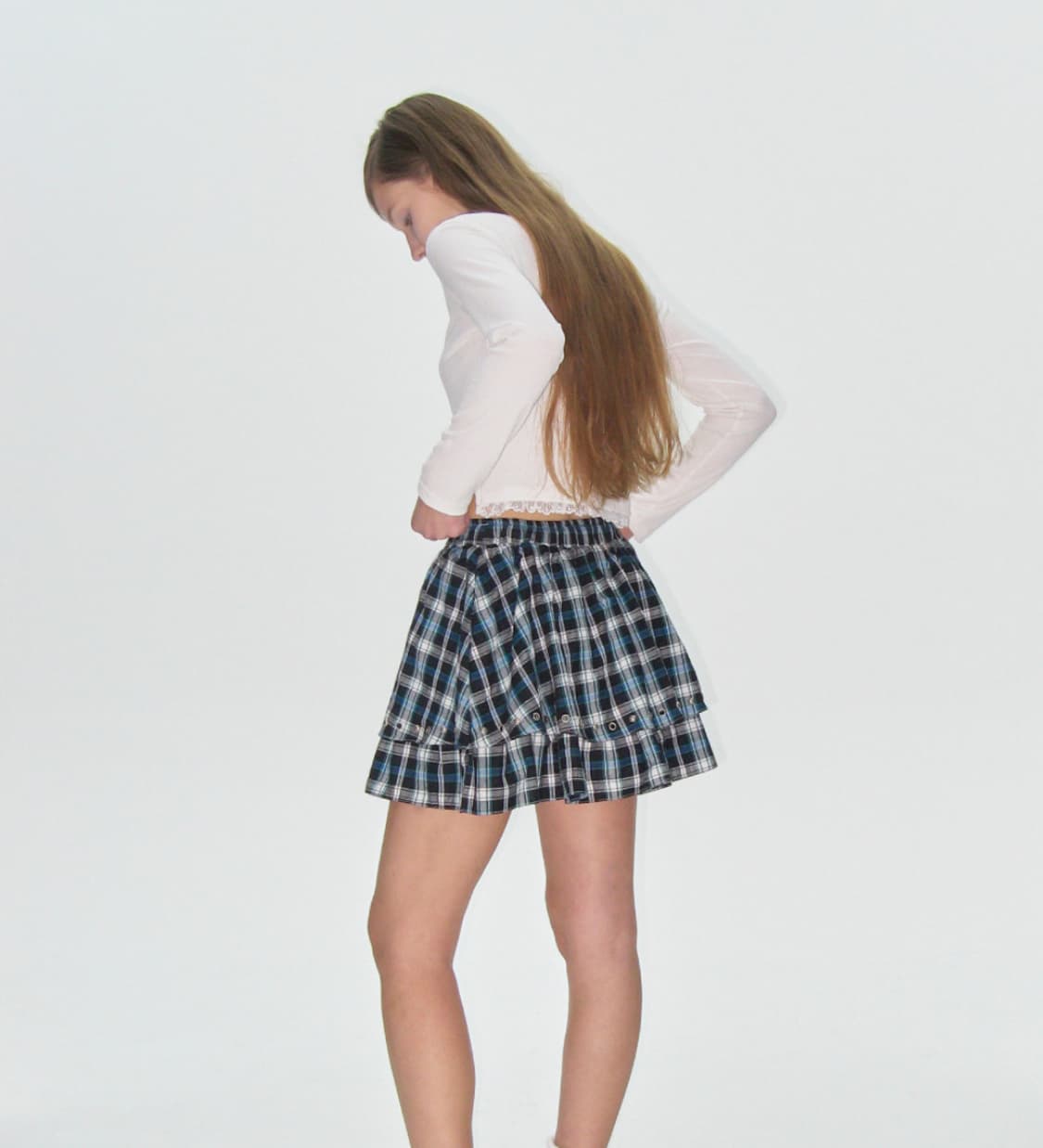 플리즈프로젝트 스터드 프릴 스커트, 체크 상품이미지2