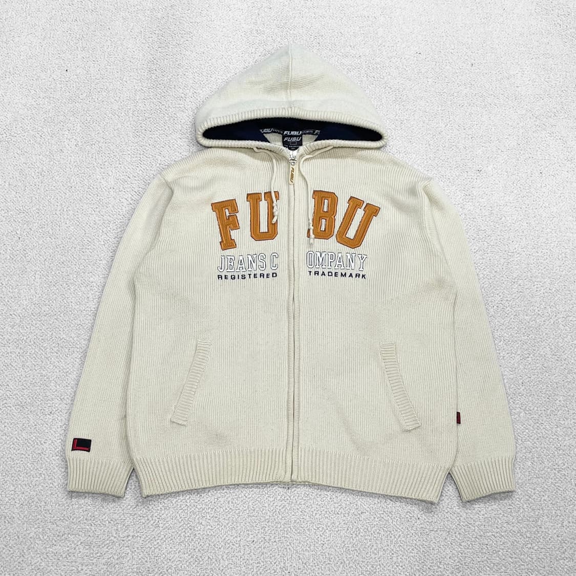 후부 Fubu 90s 스펠 로고 니트 후드 집업 아이보리 상품이미지1