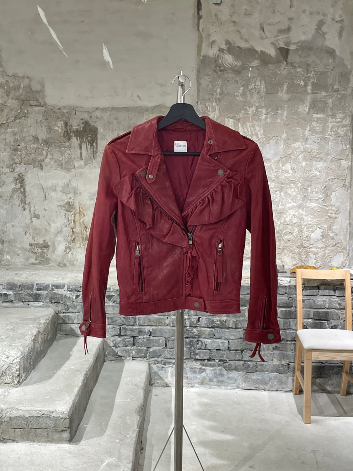 레드 발렌티노 레드 프릴 글로시 램스킨 레더 자켓  상품이미지1