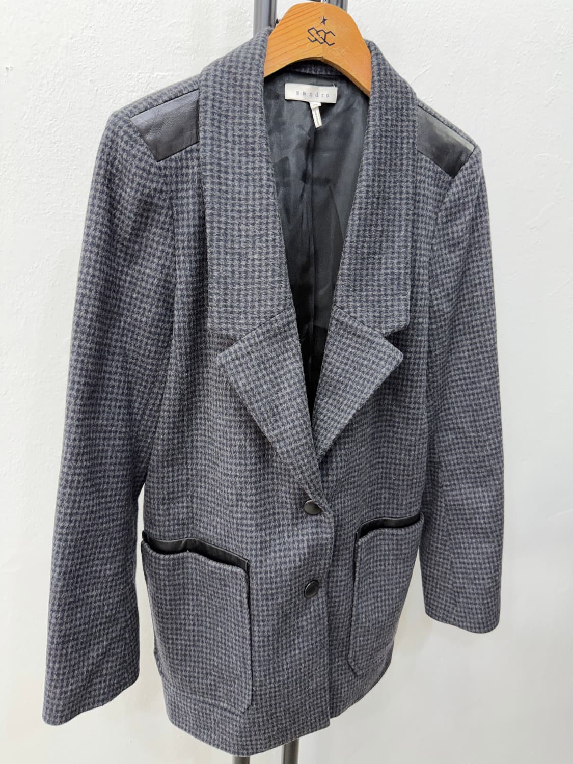 정품) 산드로 여성 깅엄체크 울 자켓 36 상품이미지2