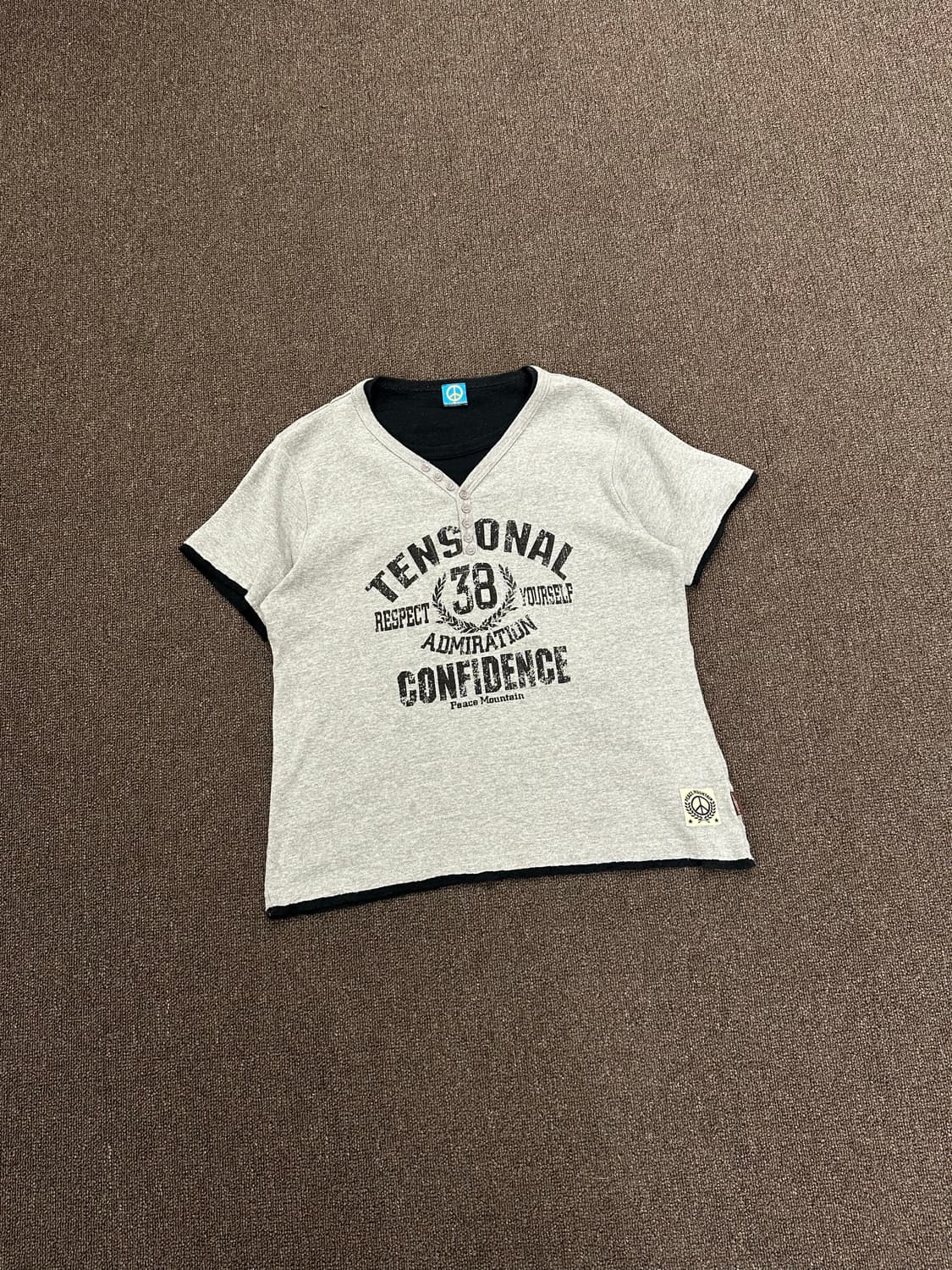 XL)Japanese vintage 여성 그레이 헨리넥 레이어드 반팔 상품이미지4