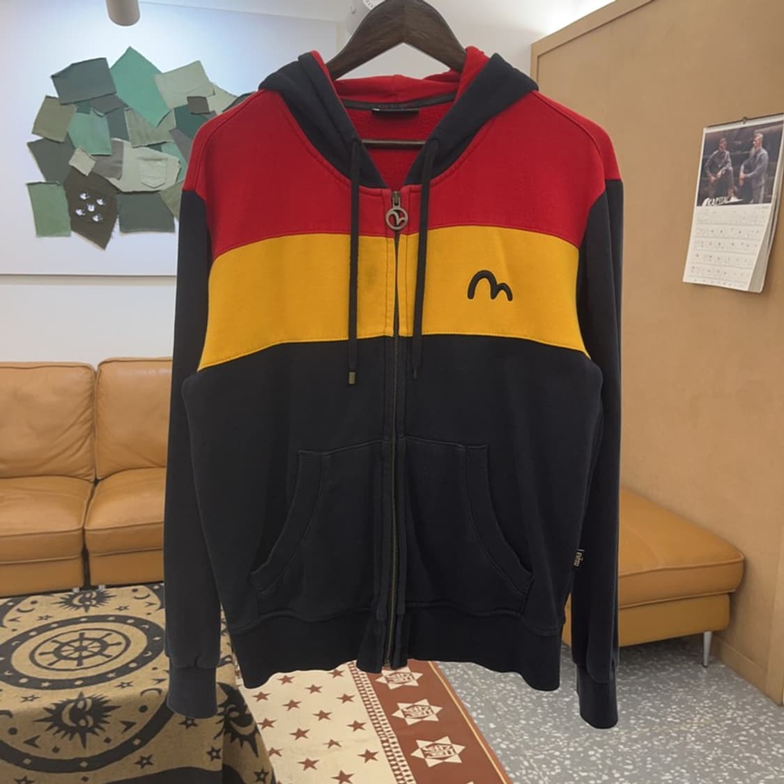 에비수 빈티지 레트로 컬러블럭 약기모 후드집업 M C08649 상품이미지3