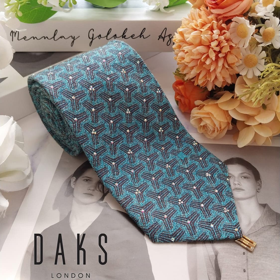 닥스 실크 코발트 블루 패턴 넥타이 8.2cm A+등급 K2325 상품이미지1