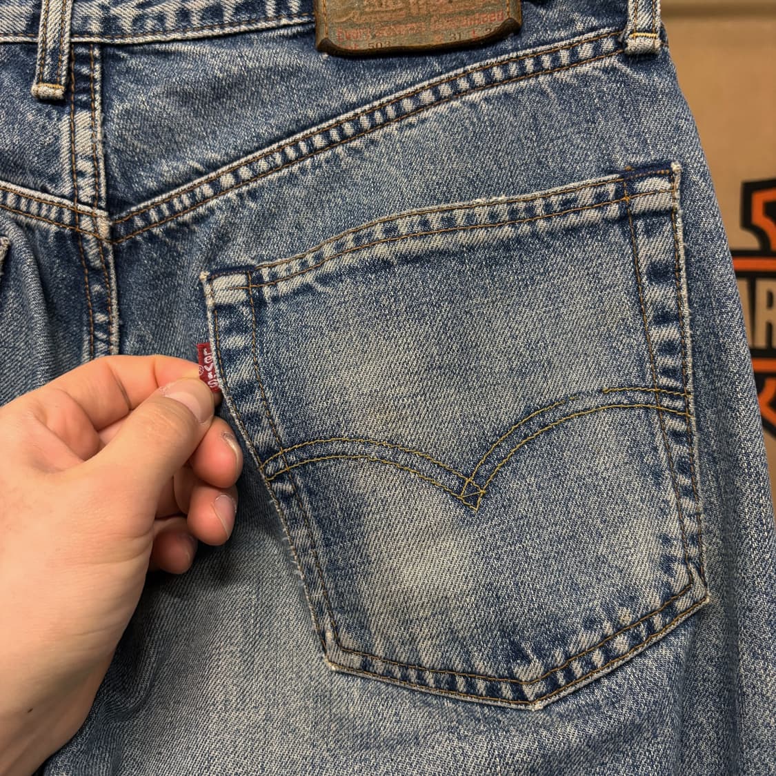 00s 리바이스 503 루즈핏 레더탭 빈티지워싱 데님팬츠 N389 상품이미지8