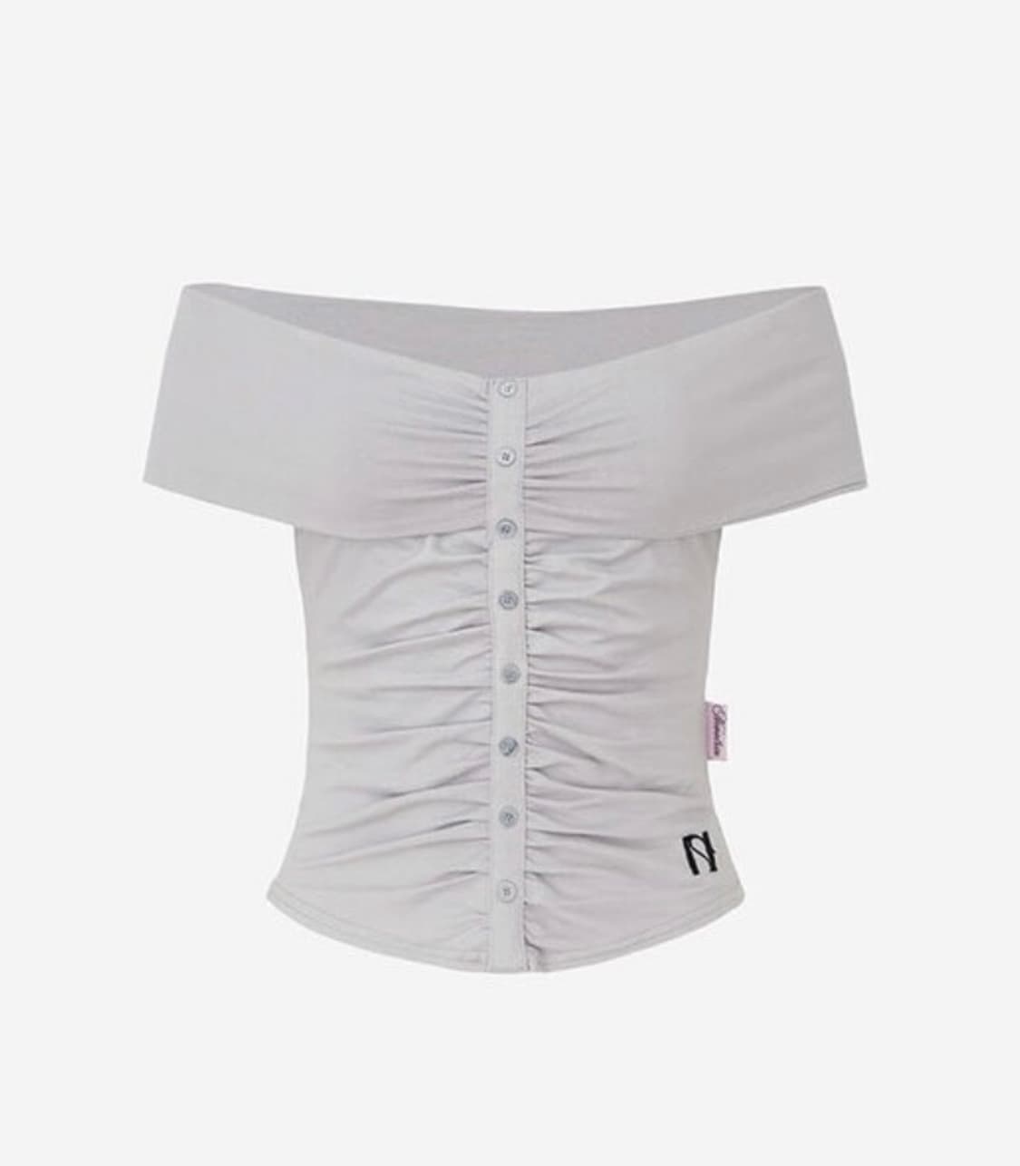 구해요) 뉴얼린 버튼 셔링 오프숄더 탑 상품이미지1