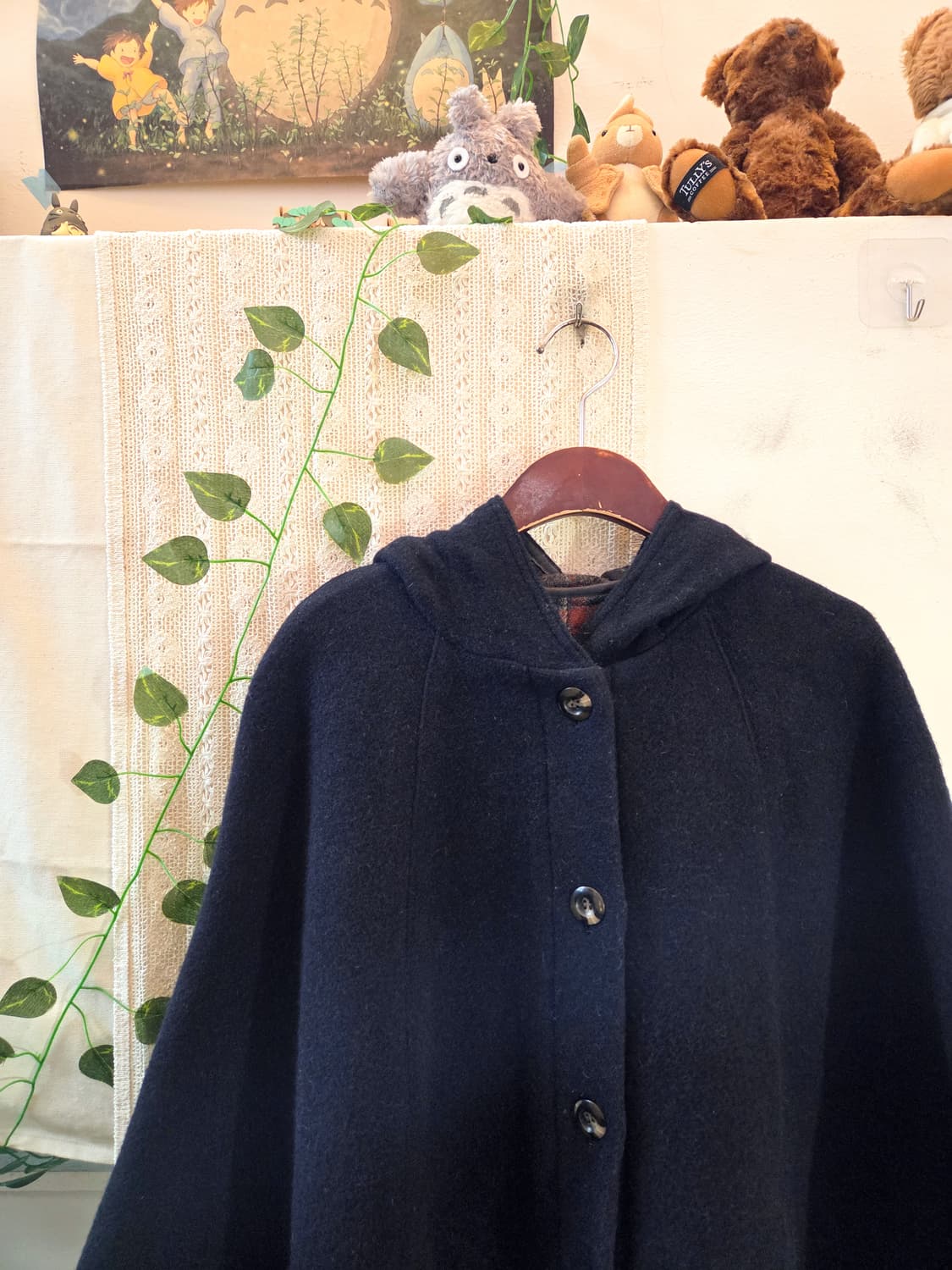 네이비 후드 케이프 코트 상품이미지2