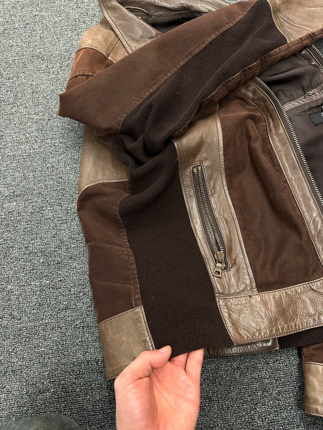 재패니즈 빈티지 니트 가죽자켓 브라운 상품이미지3
