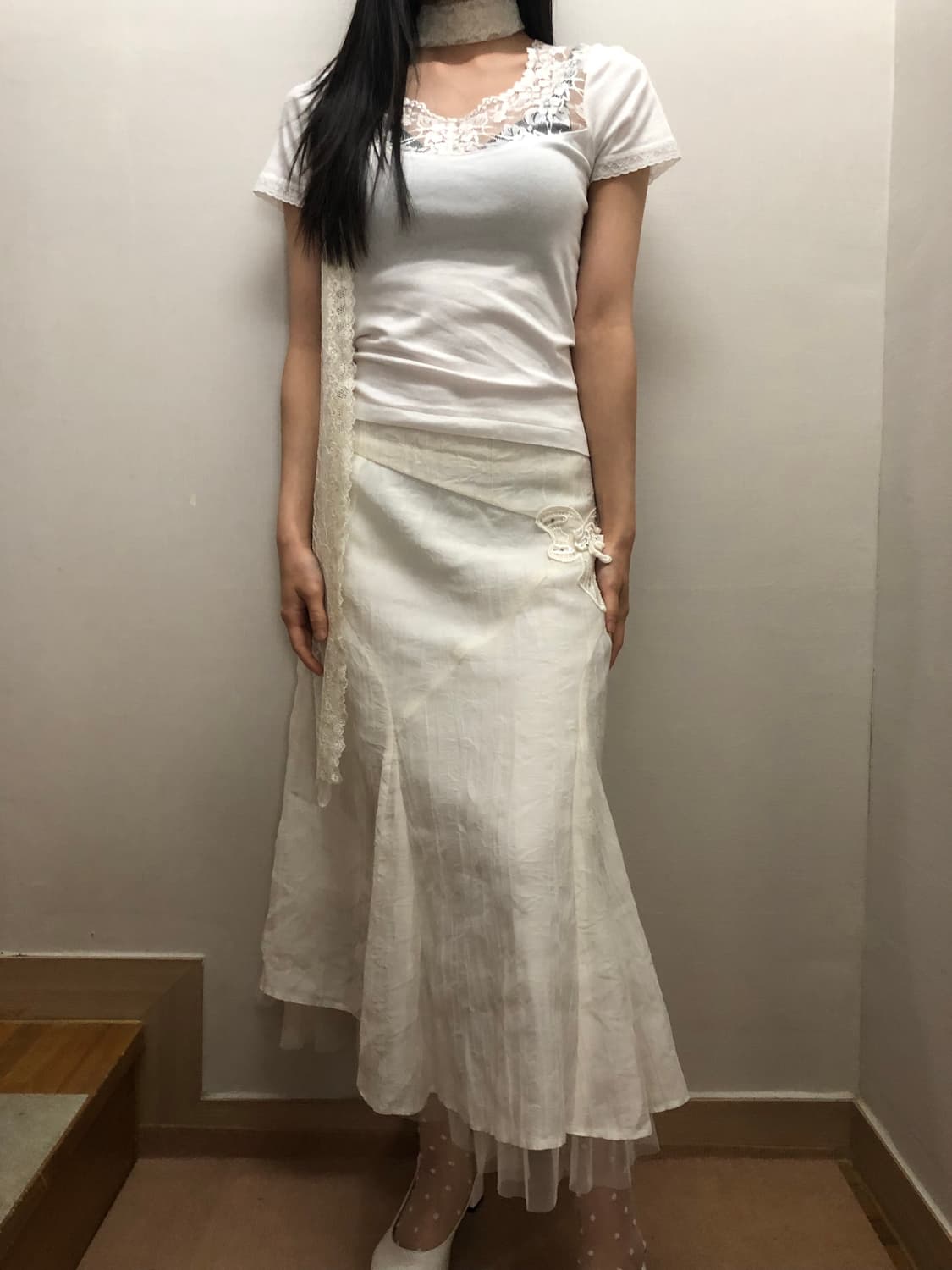빈티지 화이트 레이스 롱 스커트 상품이미지5