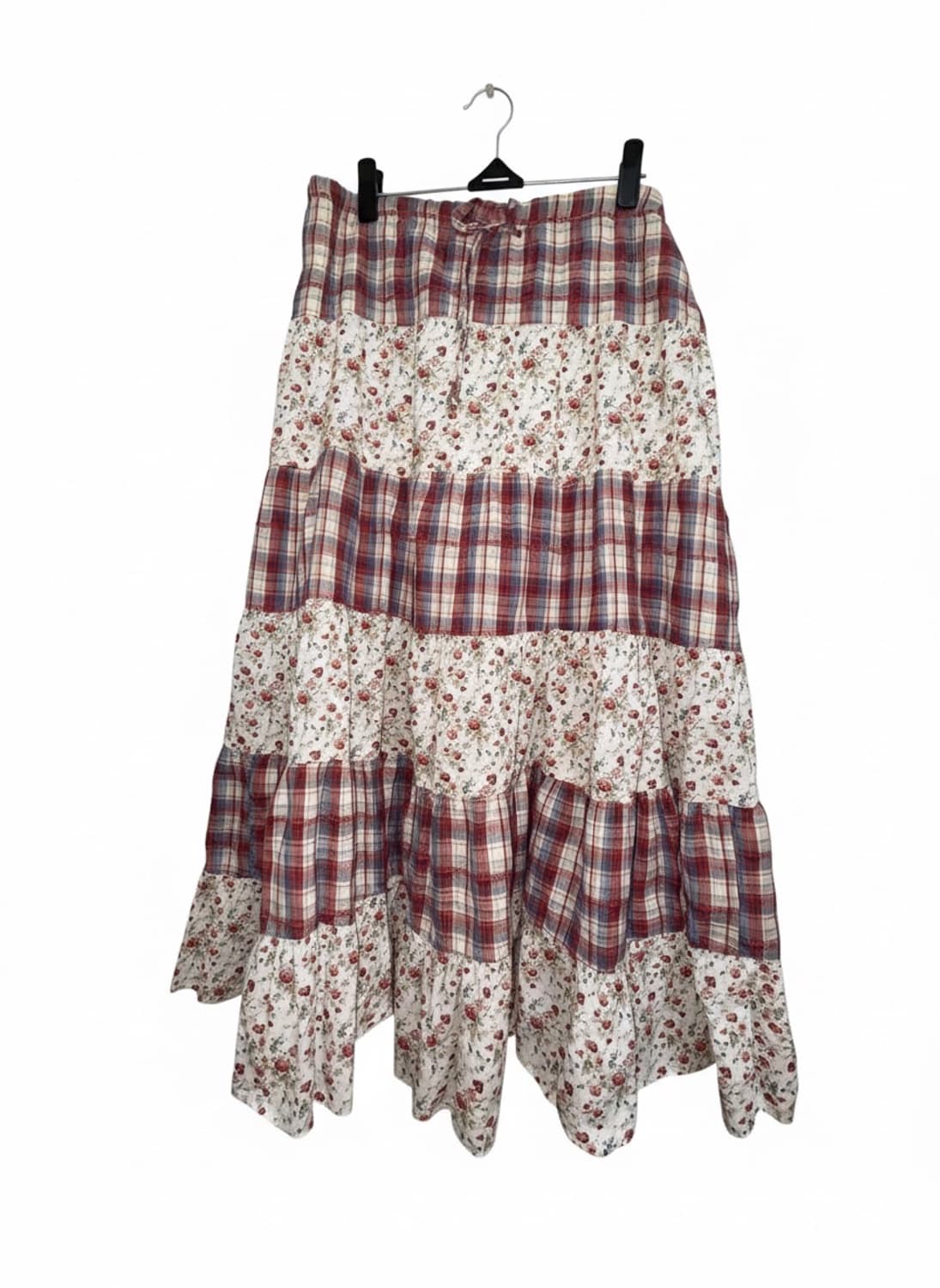 일본 빈티지룩 모리걸 플라워 체크 패턴 롱 스커트 상품이미지1