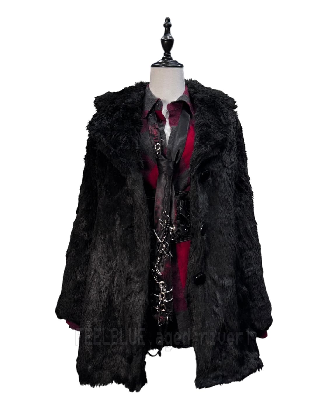 Tartan& Waist Corset& Fur Jacket 3pcs  상품이미지2