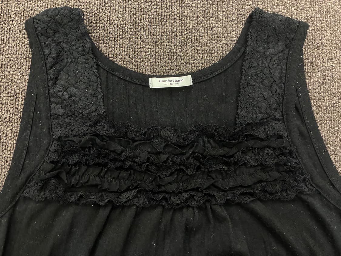 M)Japanese vintage 여성 레이스 디테일 블랙 나시 상품이미지4