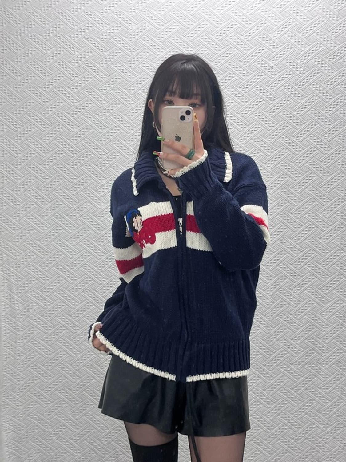 베티붑 펑크 키치 헤드로고 니트 뜨개 집업 가디건 L C09459 상품이미지2